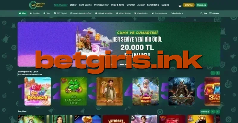 Anadolu Slot ana sayfa görünümü