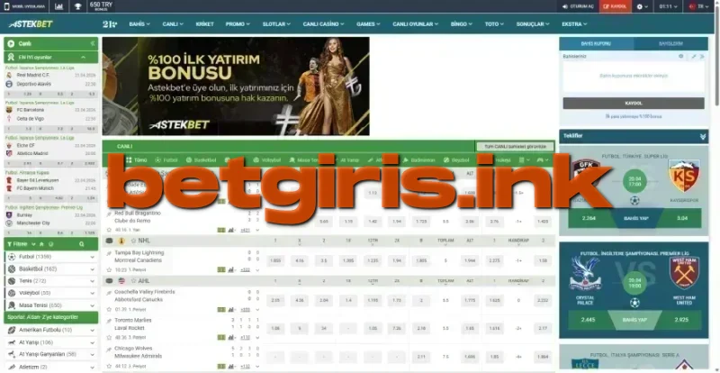Astekbet ana sayfa görünümü