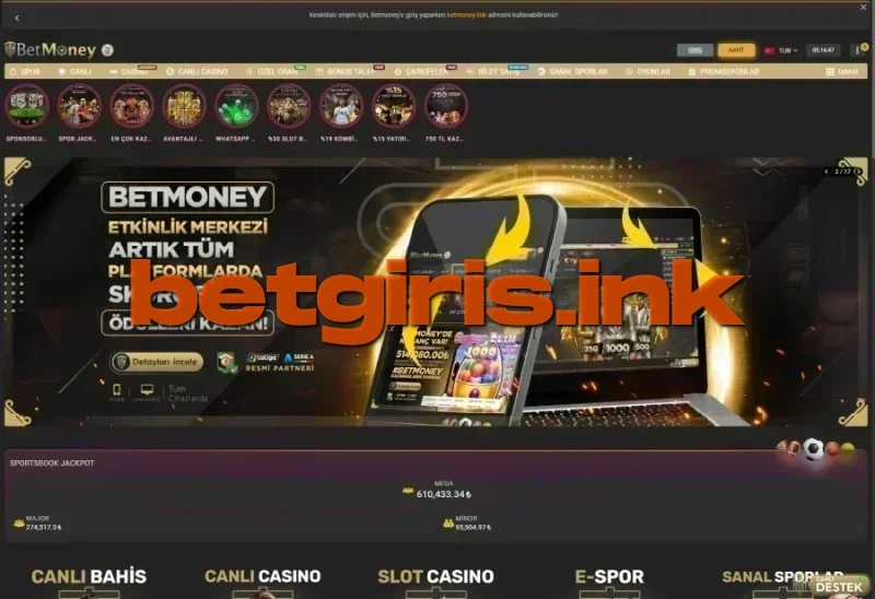 Betmoney ana sayfa görünümü
