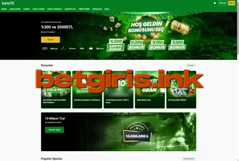 Bets10 ana sayfa görünümü