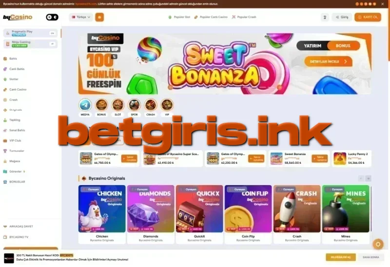 Bycasino ana sayfa görünümü