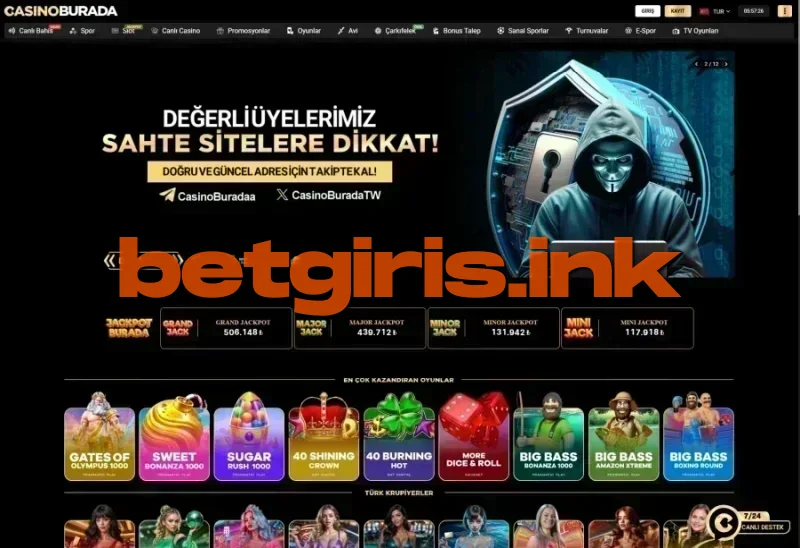 Casino Burada ana sayfa görünümü