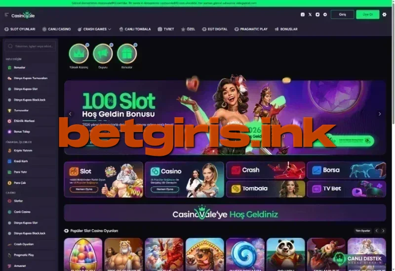 Casinovale ana sayfa görünümü