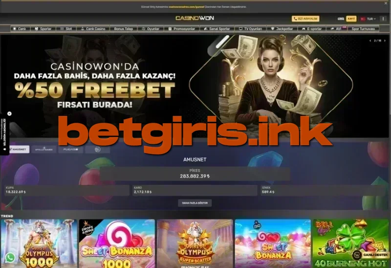 Casinowon ana sayfa görünümü