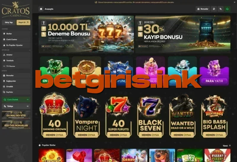 Cratos Casino ana sayfa görünümü