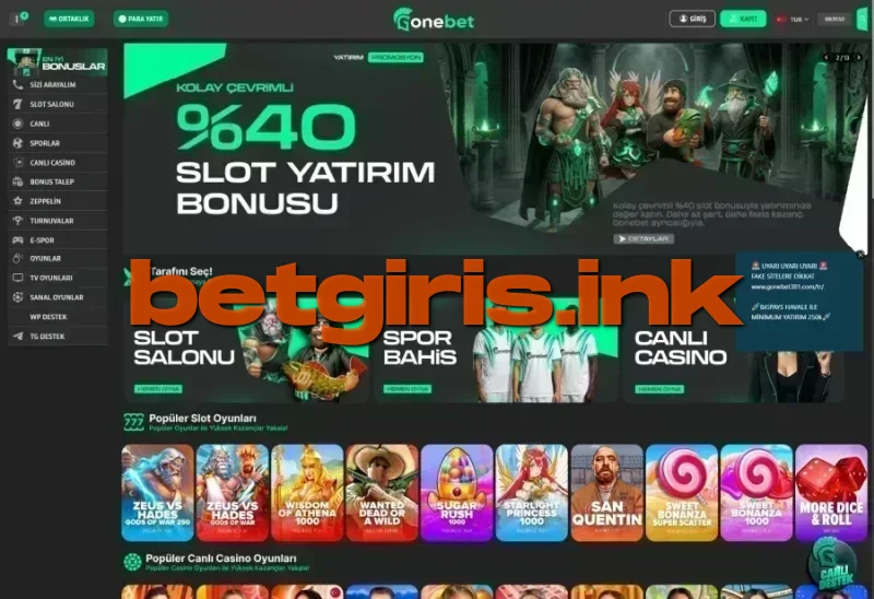 Gonebet ana sayfa görünümü