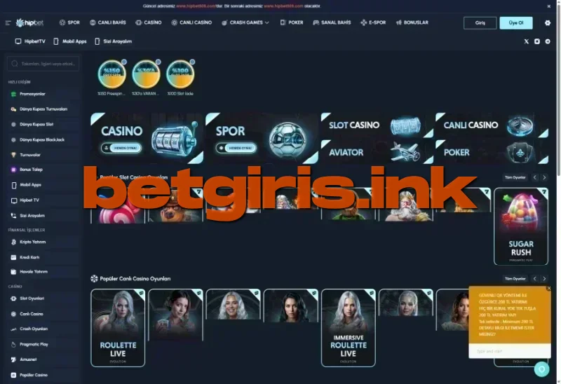 Hipbet ana sayfa görünümü