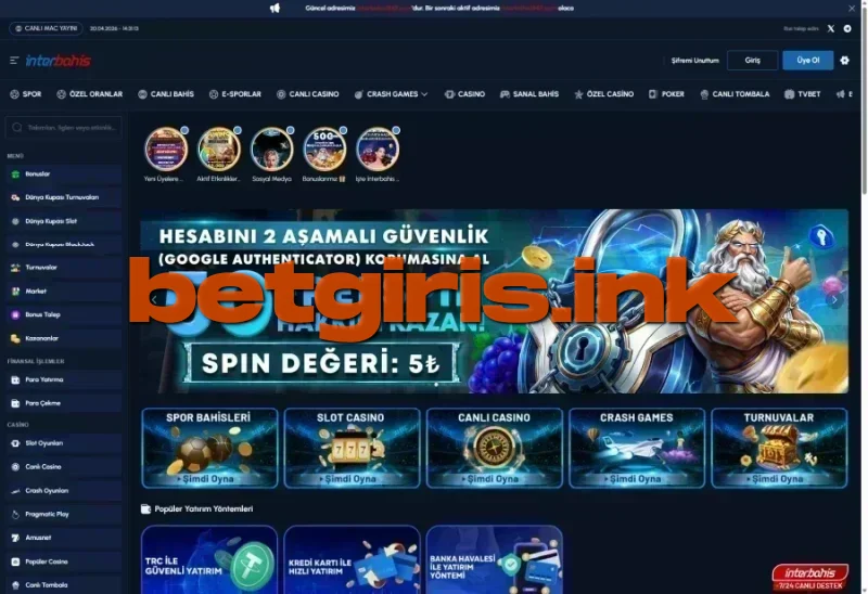 İnterbahis ana sayfa görünümü
