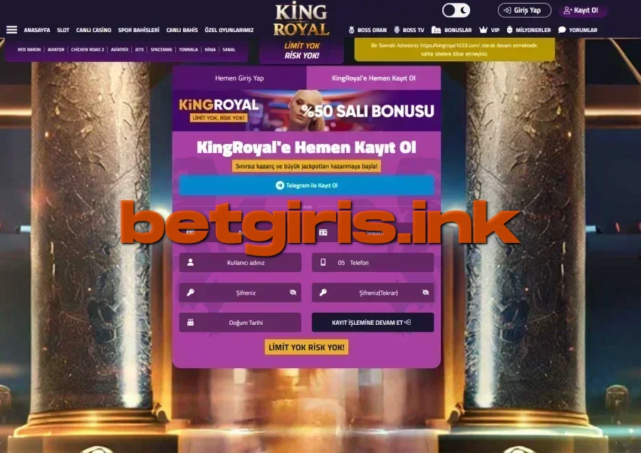 King Royal ana sayfa görünümü