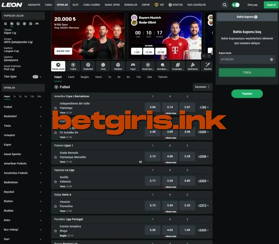 Leon Bet ana sayfa görünümü