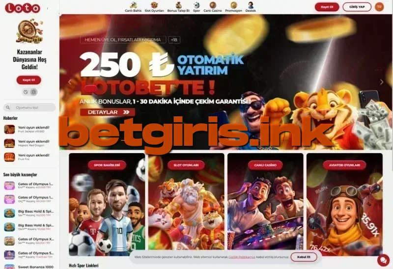 Lotobet ana sayfa görünümü