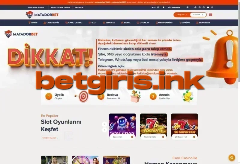 Matadorbet ana sayfa görünümü