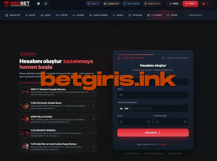 Neobet ana sayfa görünümü