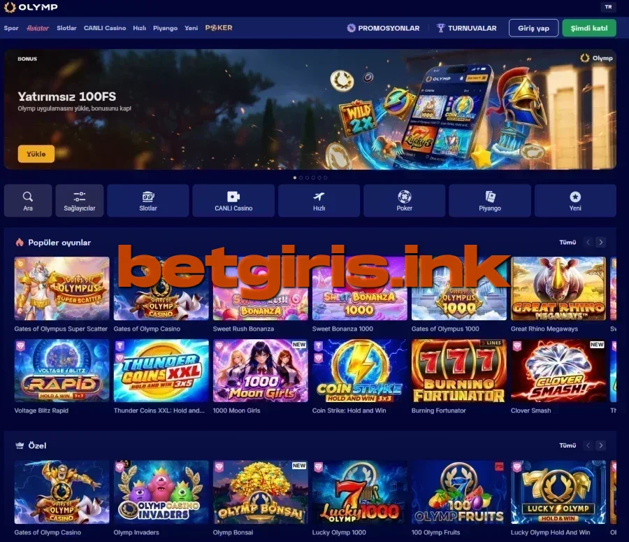 Olymp Casino ana sayfa görünümü