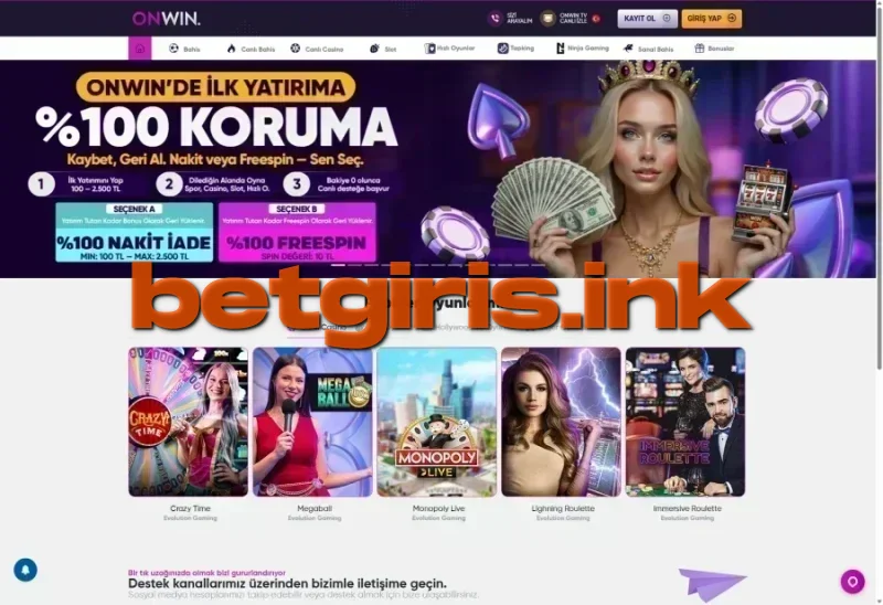 Onwin ana sayfa görünümü