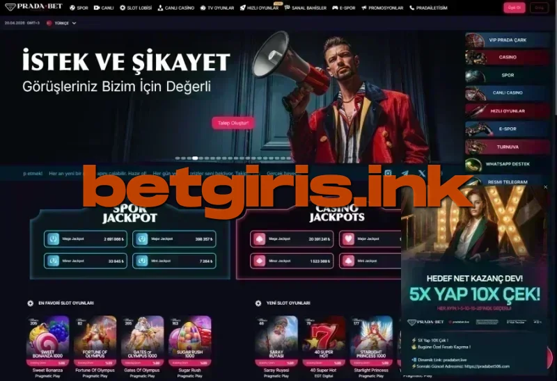 Pradabet ana sayfa görünümü