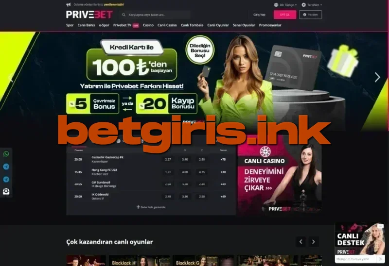Privebet ana sayfa görünümü