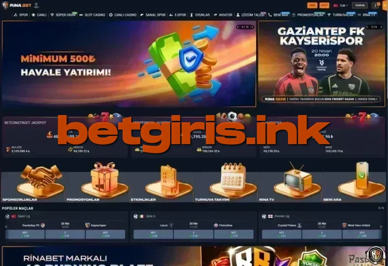 Rinabet ana sayfa görünümü