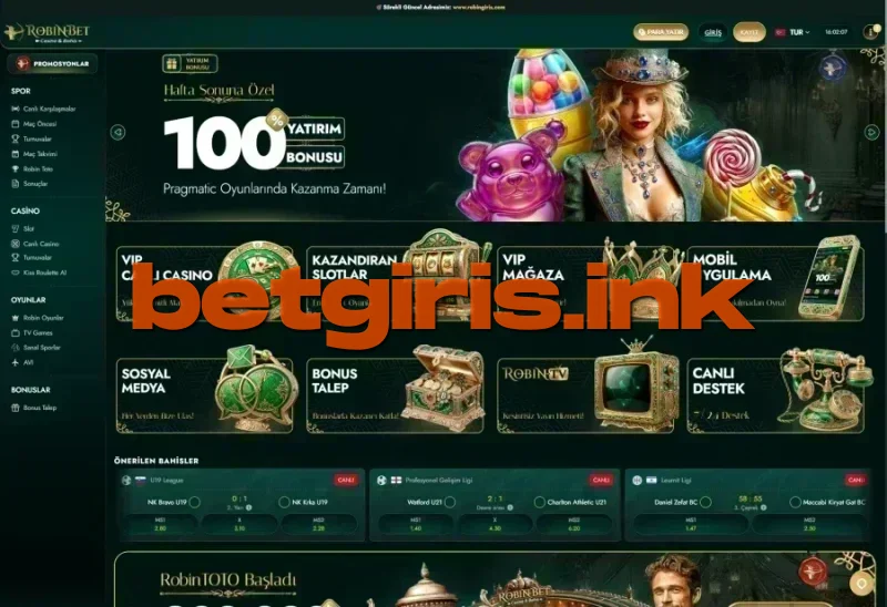 Robinbet ana sayfa görünümü