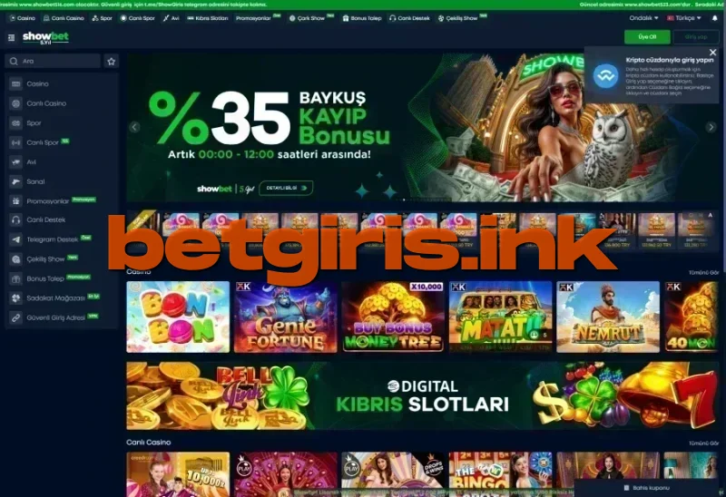 Showbet ana sayfa görünümü