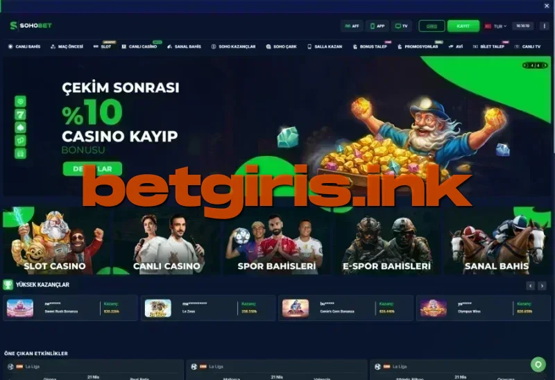 Sohobet ana sayfa görünümü