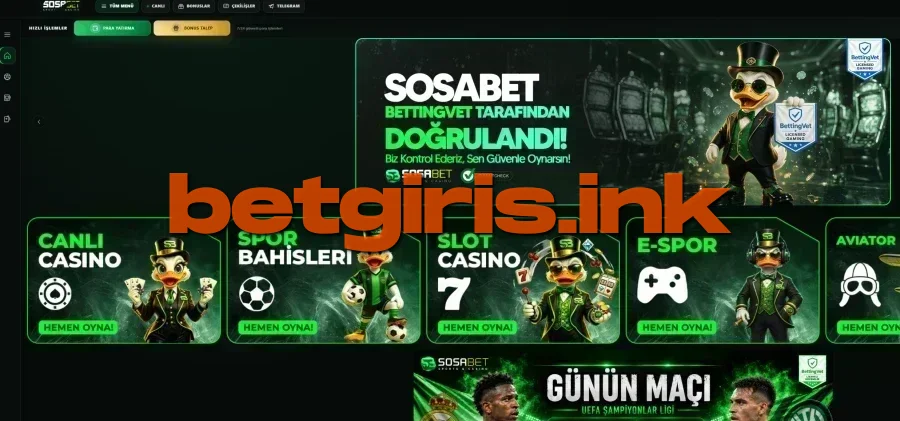 Sosabet ana sayfa görünümü