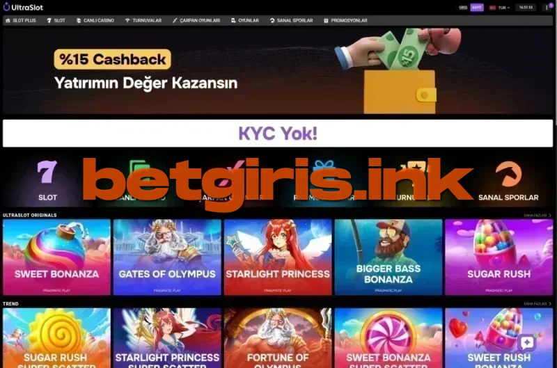 Ultraslot ana sayfa görünümü
