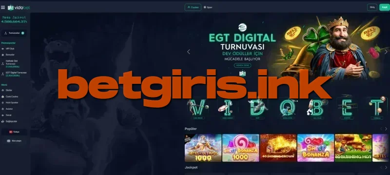 Vidobet ana sayfa görünümü
