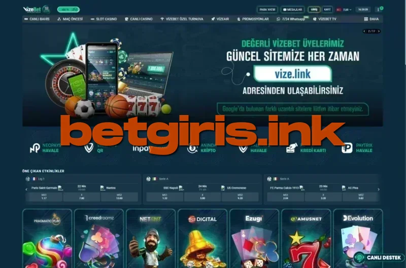 Vizebet ana sayfa görünümü