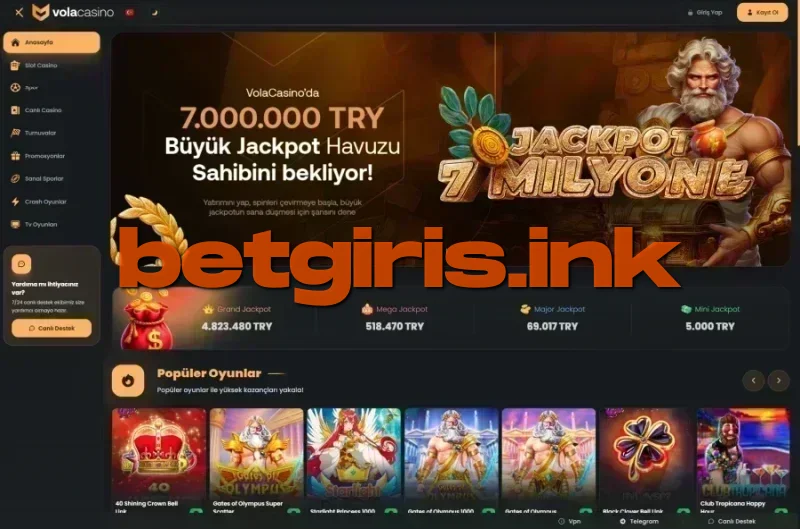 Vola Casino ana sayfa görünümü