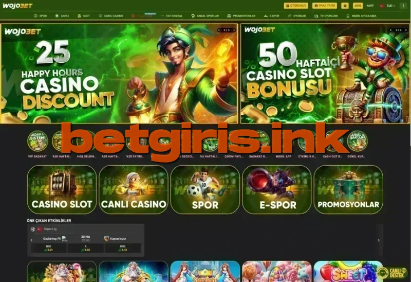 Wojobet ana sayfa görünümü